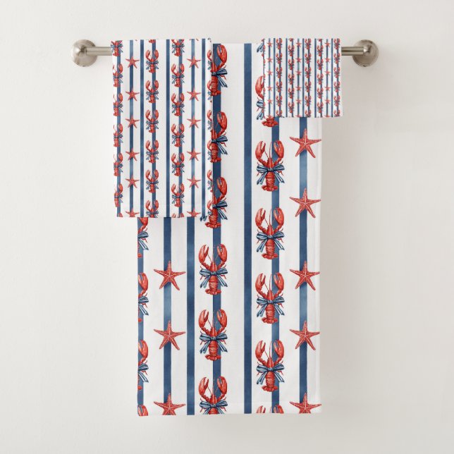 Coquette Lobsters & Starfish Bath Towel Set (Insitu)