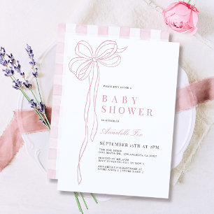 Coquette Long Pink Bow Ribbon Girl Baby Shower Invitation