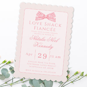 Coquette Love Shack Fiancée Bridal Shower Pink Bow Invitation
