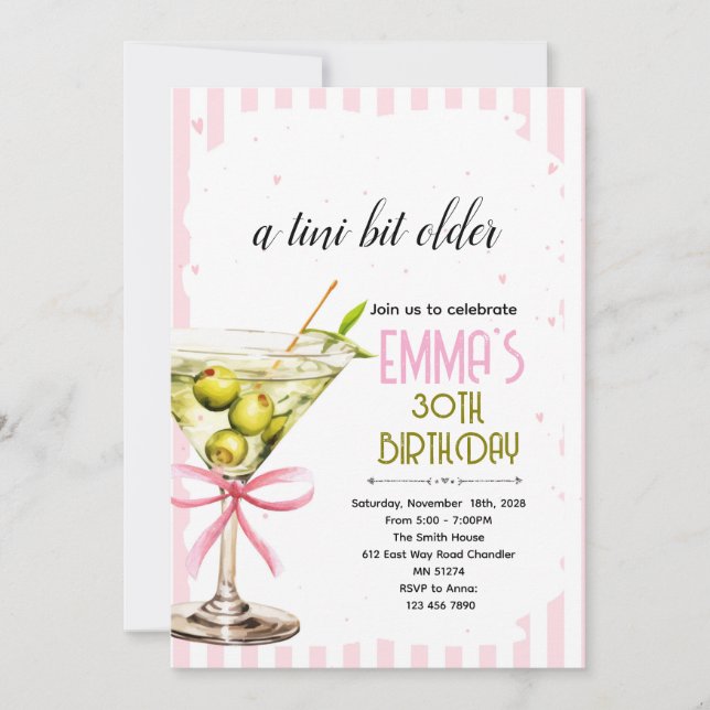 Coquette Martini Birthday Invitation (Front)