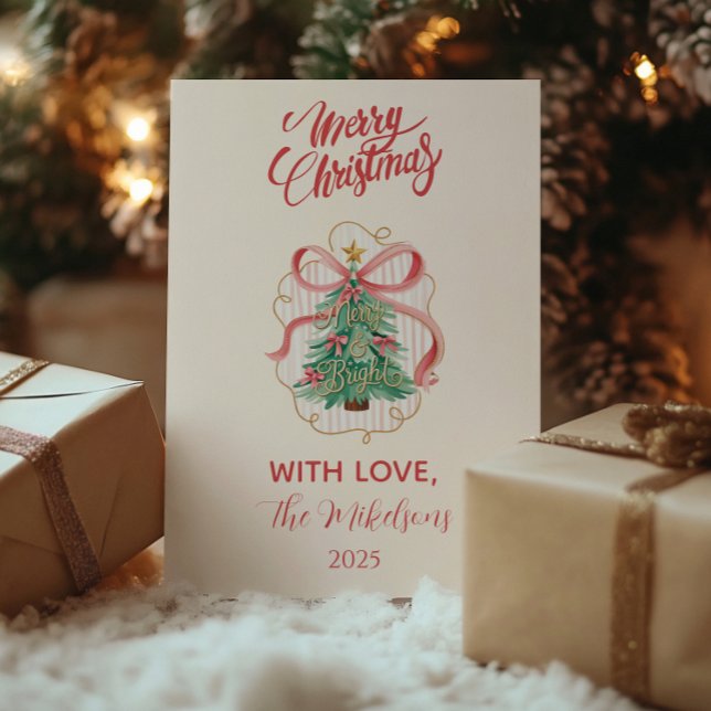 Coquette Merry & Bright Christmas Holiday Card (Creator Uploaded)