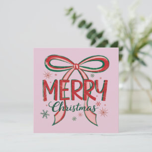 Coquette Merry Christmas Retro Xmas Bow Vintage Holiday Card