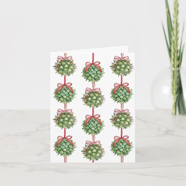 Coquette Mistletoe Watercolor Christmas Cards (Front)