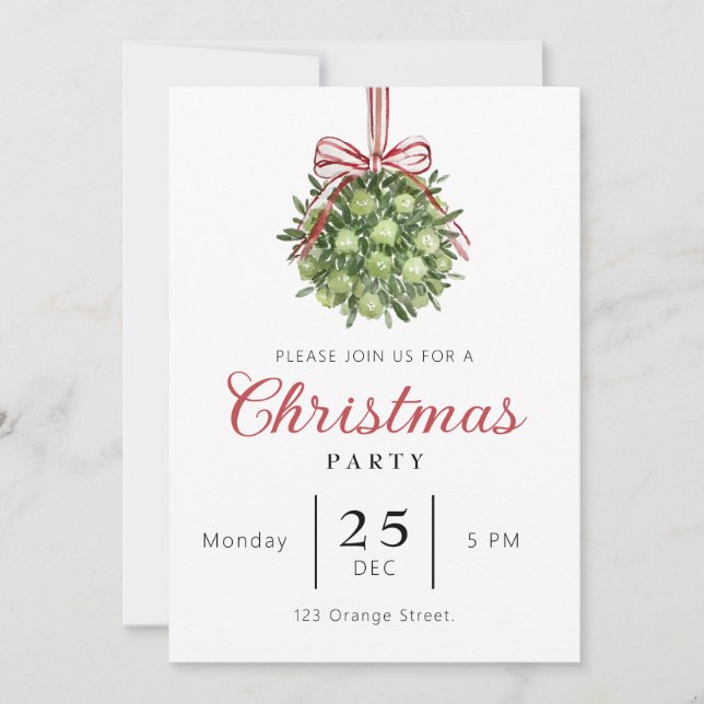 Coquette Mistletoe Watercolor Christmas Invitation (Front)