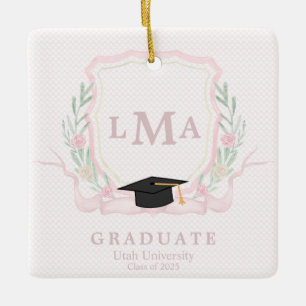 Coquette Monogram Graduation Ceramic Ornament
