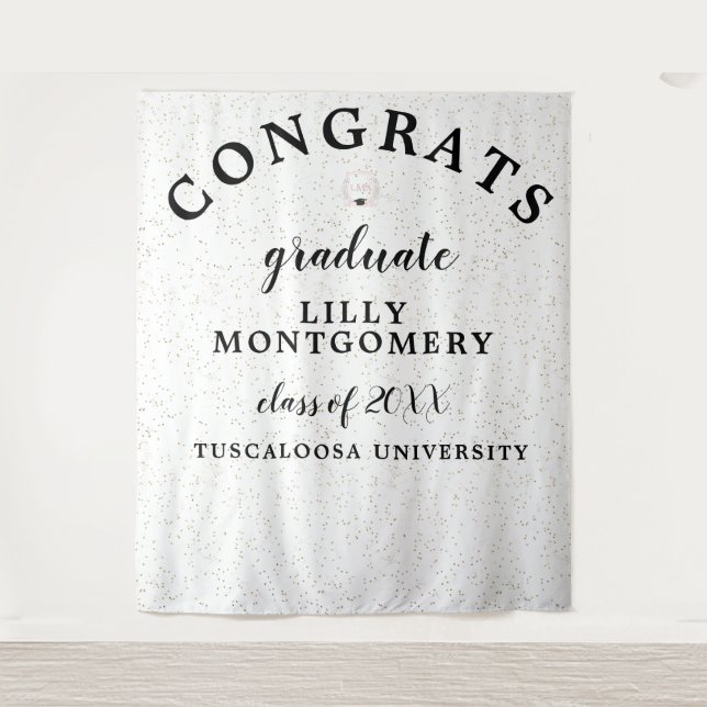 Coquette Monogram Graduation Photo Backdrop Tapestry (Front)