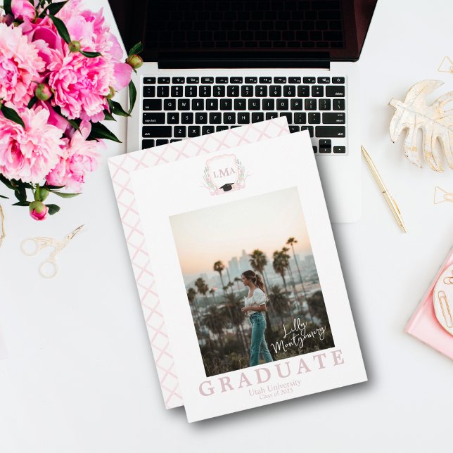 Coquette Monogram Photo Graduation Announcement (Creator Uploaded)
