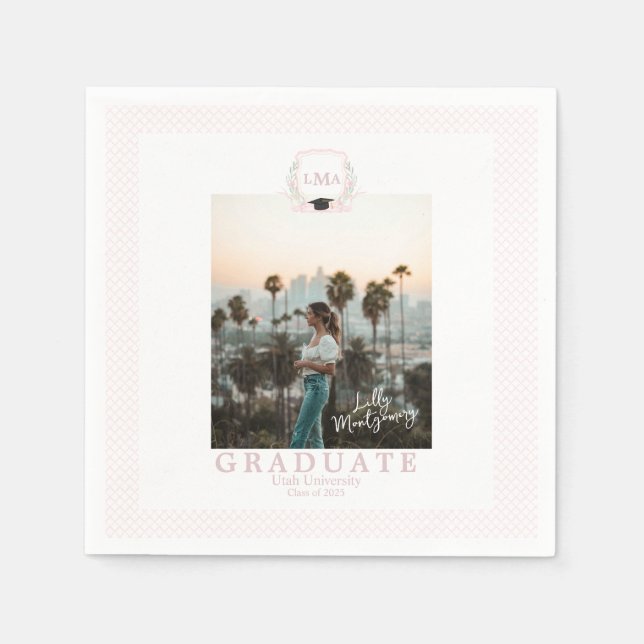 Coquette Monogram Photo Graduation Announcement Napkin (Front)