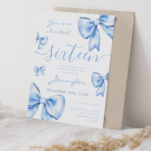 Coquette Navy Blue Bow Sweet 16 Party  Invitation
