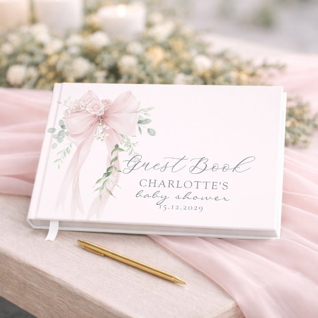 Coquette Neutral Bow Baby Shower Guest Book (Creator Uploaded)