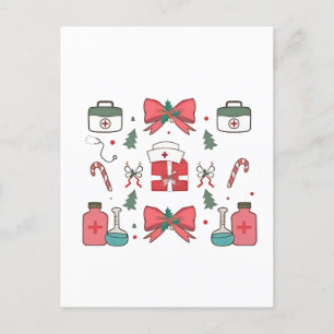 Coquette Nurse Bow Custom Nurse  Xmas Christmas  Invitation Postcard