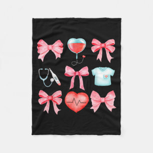 Coquette Nurse Nursing Pink Bows Ribbons Medical I Fleece Blanket