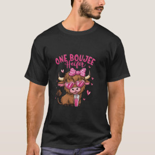 Coquette One Boujee Cow Heifer Bow Highland Cow Va T-Shirt