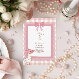 Coquette One Silly Goose Pink Bow 1st Birthday Invitation