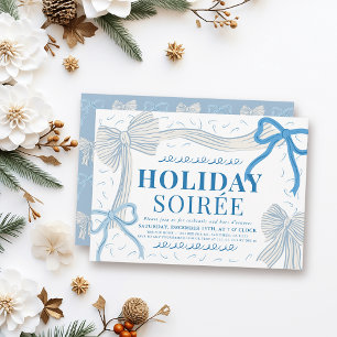 Coquette Pale Blue Bows Christmas Holiday Soirée Invitation