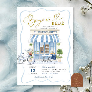 Coquette Parisian cafe French Blue Baby Shower Invitation