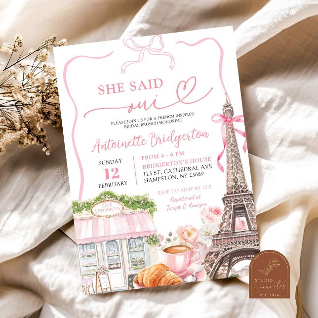 Coquette Parisian cafe French Bridal Brunch Invitation (Creator Uploaded)