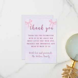 Coquette Pastel Pink Bow Watercolor Baby Shower Thank You Card