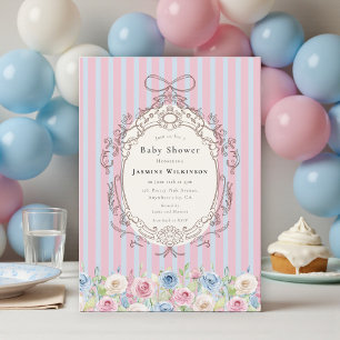coquette pastel Rose Baby Shower with qr code rsvp Invitation