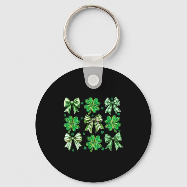 Coquette Patrick's Day Bow,shamrock Lucky Bow Funn Key Ring (Front)