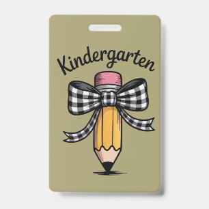 Coquette Pencil Bow Kindergarten Teacher School ID Badge