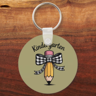 Coquette Pencil Bow Kindergarten Teacher School Key Ring