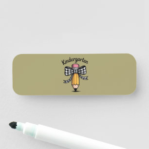 Coquette Pencil Bow Kindergarten Teacher School Name Tag