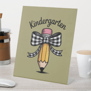 Coquette Pencil Bow Kindergarten Teacher School Pedestal Sign