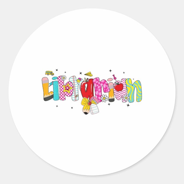 Coquette Pencil Bow Librarian Back To School Bookw Classic Round Sticker (Front)