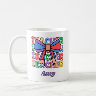 Coquette Pencil Bow Retro Teacher Polka Dot Coffee Mug