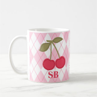 Coquette Personalised Jacquard Pink Cherry  Coffee Mug