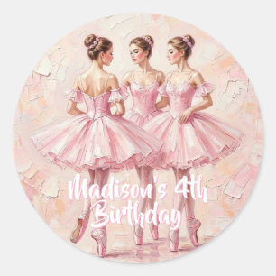 coquette pink ballerina birthday classic round sticker