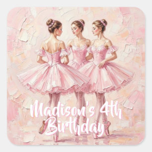 coquette pink ballerina birthday square sticker