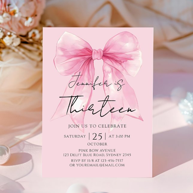 Coquette Pink Bow 13 Birthday Invitation (Creator Uploaded)
