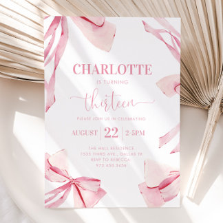 Coquette PINK BOW 13th Birthday Invitation