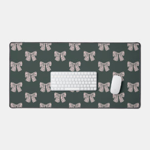 Coquette pink bow aesthetic pattern desk mat