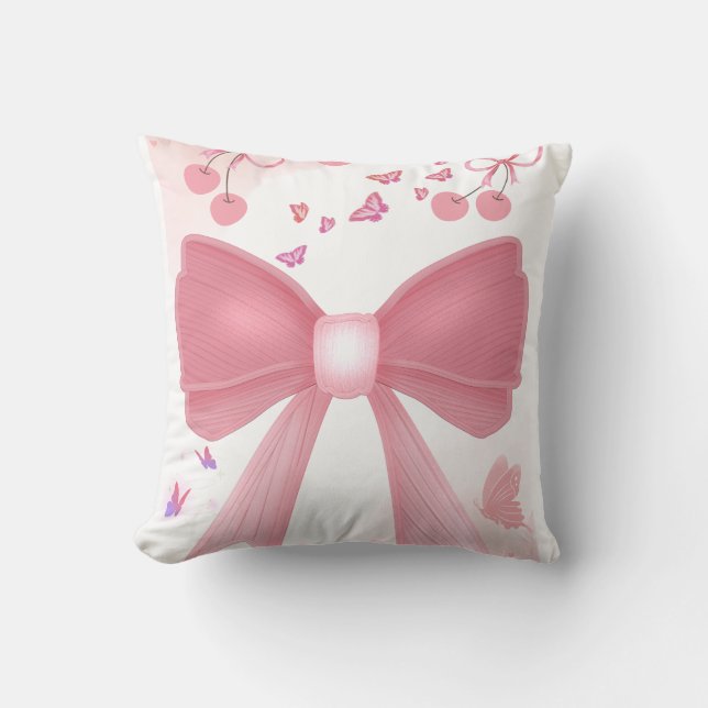 Coquette Pink Bow and Cherries Aesthetic Collage – Cushion (Front)