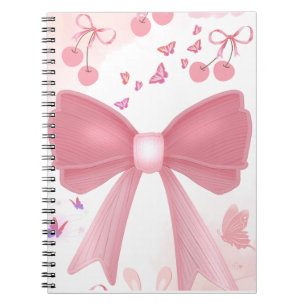 Coquette Pink Bow and Cherries Aesthetic Collage – Notebook