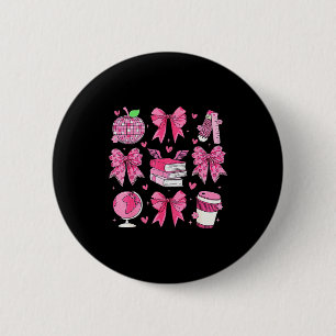 Coquette Pink Bow Apple Teacher Appreciation Valen 6 Cm Round Badge
