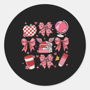 Coquette Pink Bow Apple Teacher Appreciation Valen Classic Round Sticker