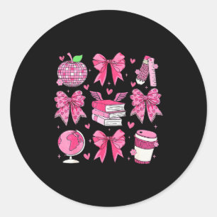 Coquette Pink Bow Apple Teacher Appreciation Valen Classic Round Sticker