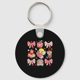 Coquette Pink Bow Apple Teacher Appreciation Valen Key Ring