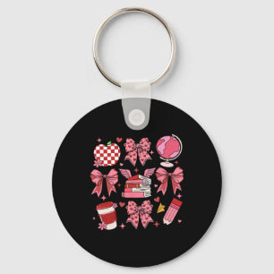 Coquette Pink Bow Apple Teacher Appreciation Valen Key Ring