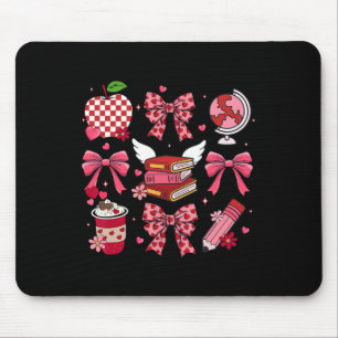Coquette Pink Bow Apple Teacher Appreciation Valen Mouse Pad