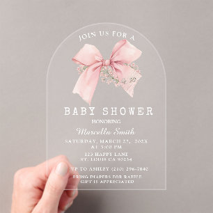 Coquette Pink Bow Baby Shower Girl Acrylic Invitations