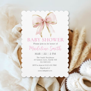 Coquette Pink Bow Baby Shower Girl Invitation