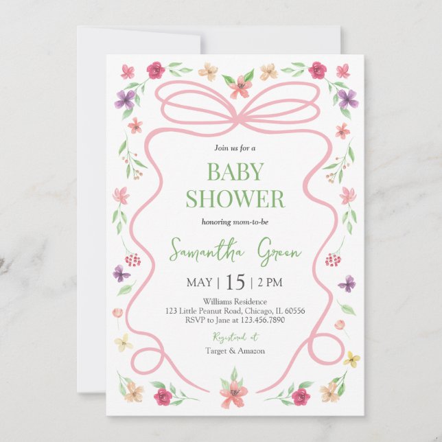 Coquette Pink Bow Baby Shower Invitation (Front)