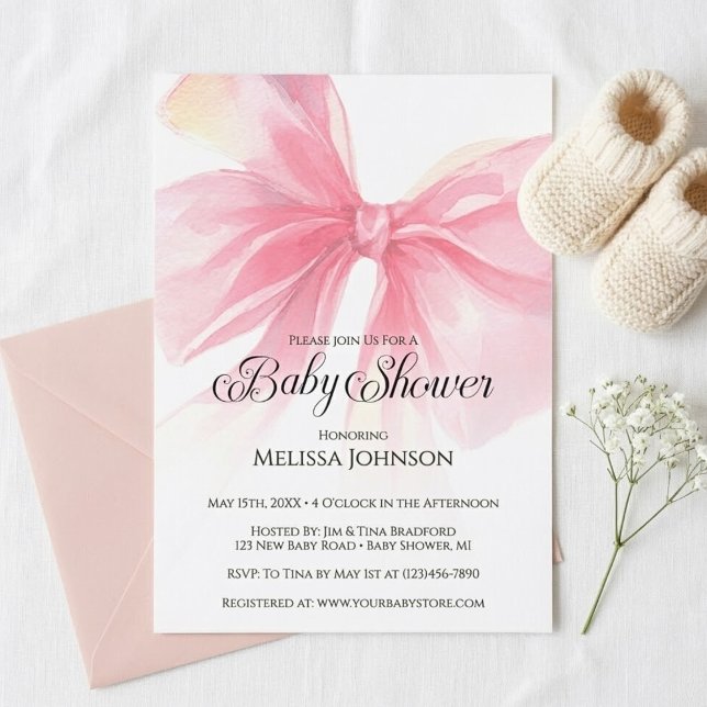 Coquette Pink Bow Baby Shower Invitation (Coquette Pink Bow Baby Shower Invitation)