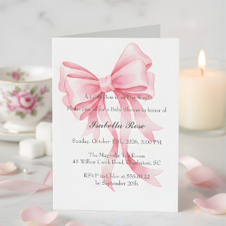 Coquette Pink Bow Baby Shower It's a Girl Invitation