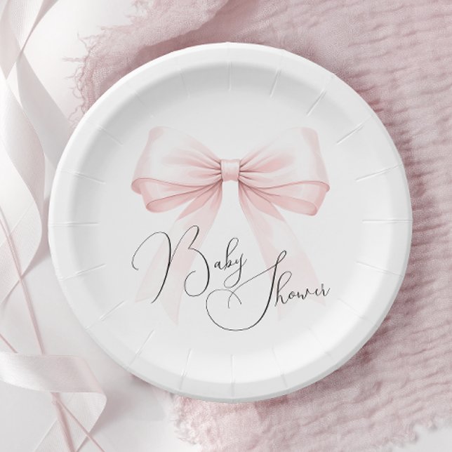 Coquette Pink Bow Baby Shower Paper Plate (Creator Uploaded)